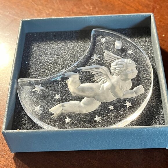 LALIQUE Cherub Stars Crescent Moon Christmas Ornament 1998 + Original Box! - Picture 3 of 12